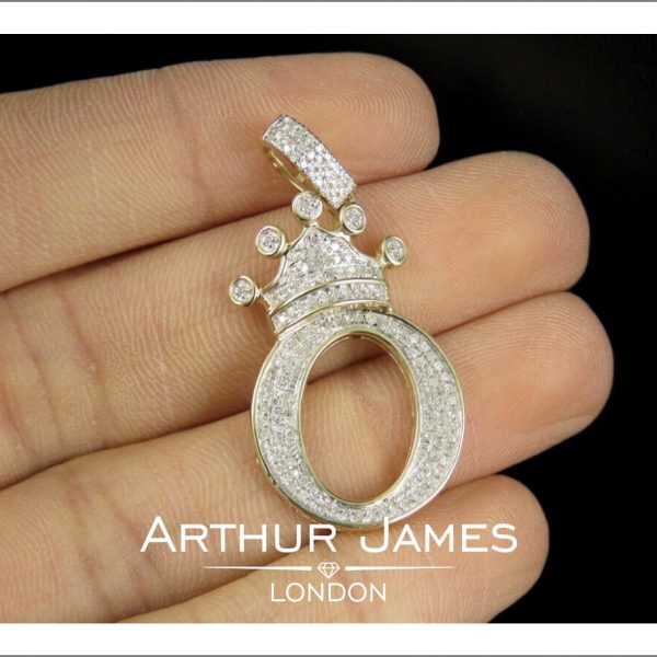 alphabet O pendant diamond king crown sterling silver