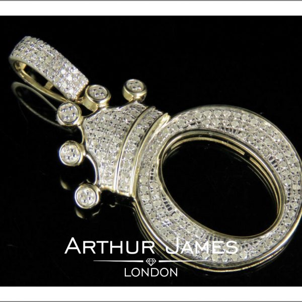 alphabet O pendant diamond king crown sterling silver