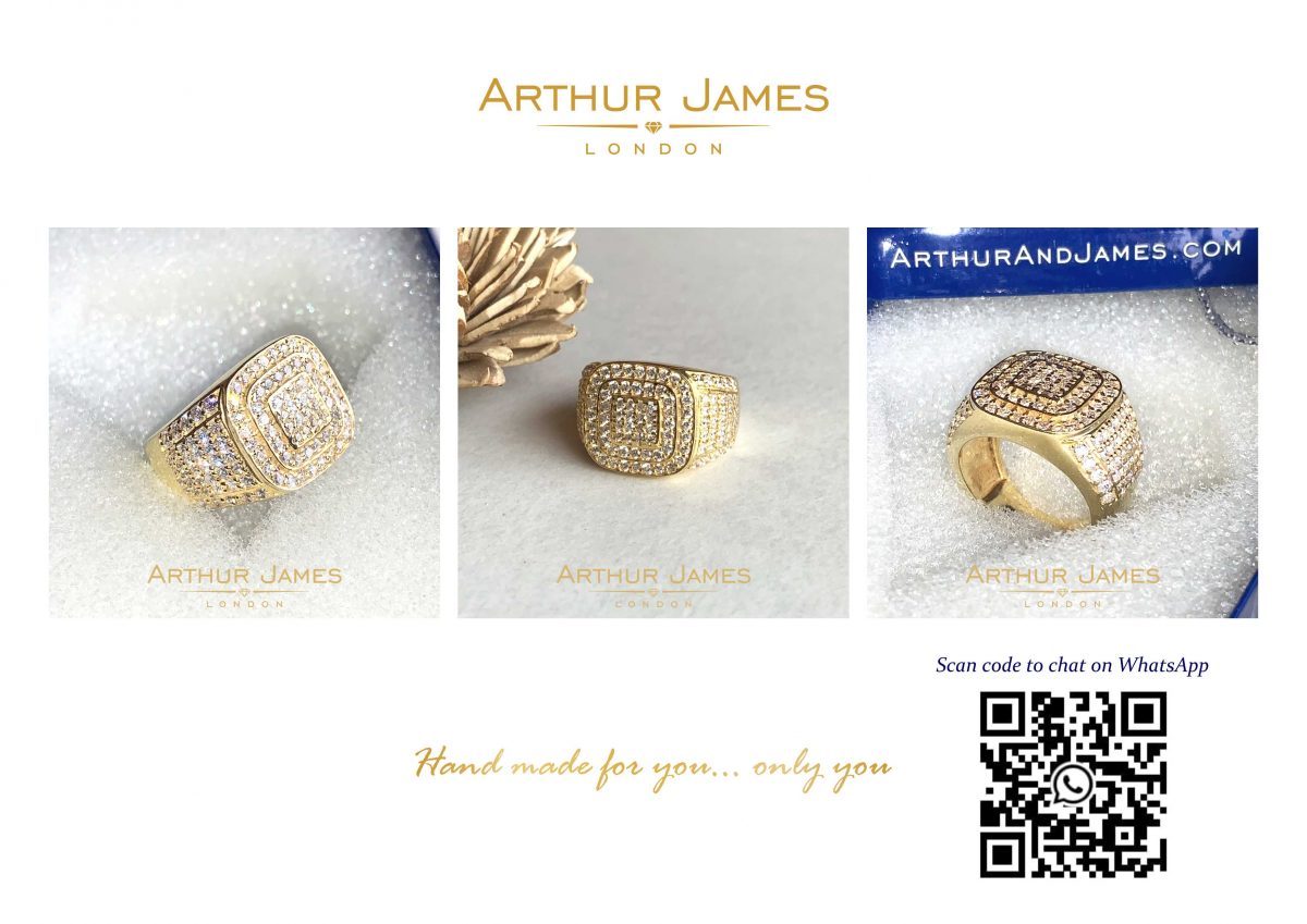 Mens Round Diamond Cluster Gold Plated Ring for men, Anniversary Gift for him