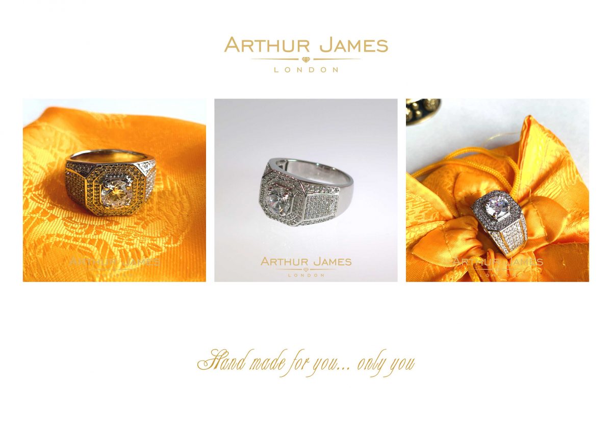 Diamond cluster White gold plated mens ring