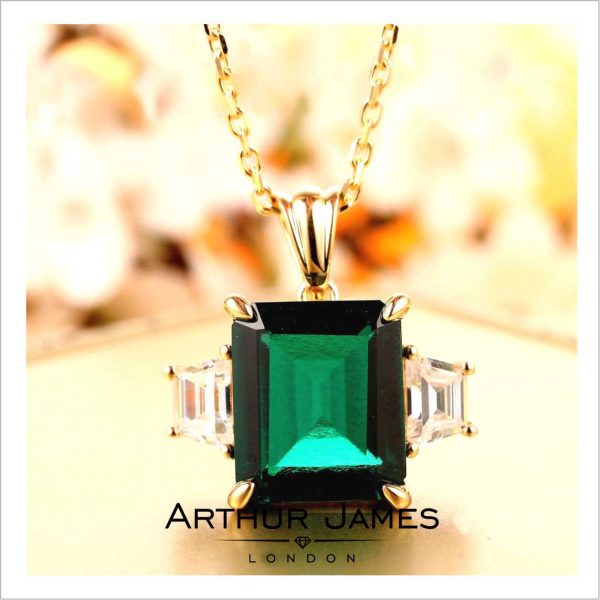 emerald Party pendant for women, sterling silver, gold plated pendsnt