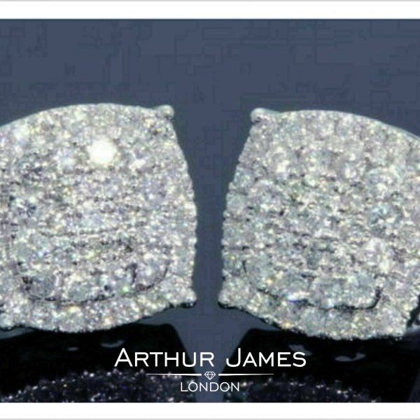 Diamond cluster stud, sterling silver earrings for women