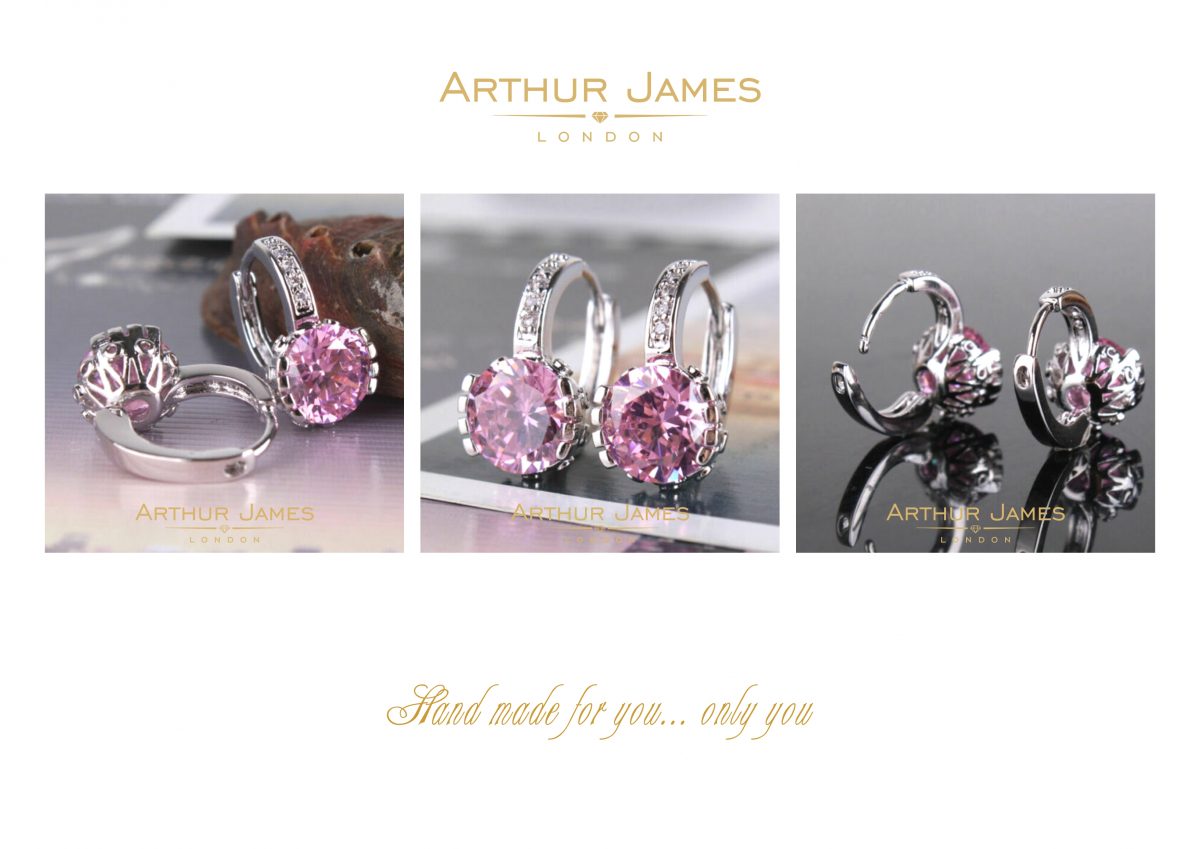 Pink Sapphire Drop Earrings for women White gold plated