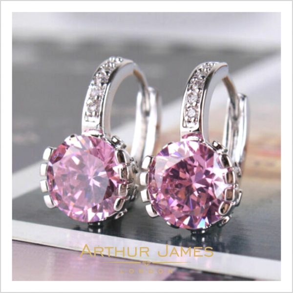 Pink Sapphire Drop Earrings for women White gold plated