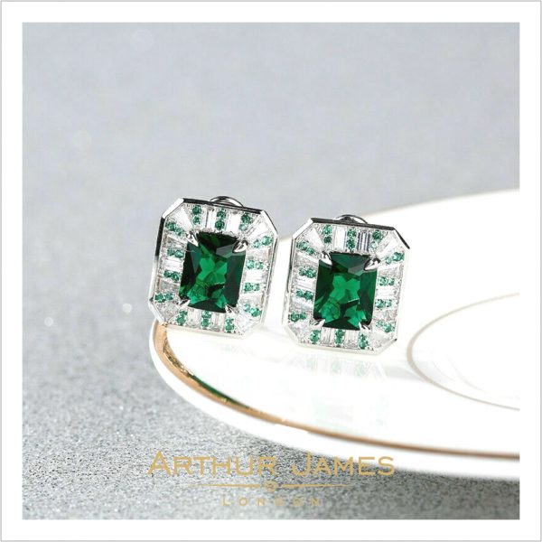 Green Emerald Diamond studs for women