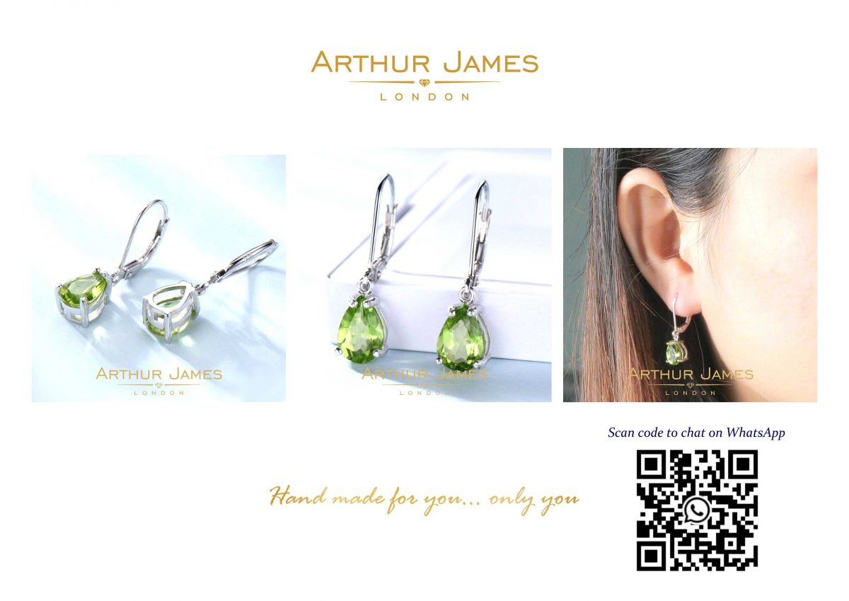 Tear drop pear cut green peridot diamond drop earrings for women