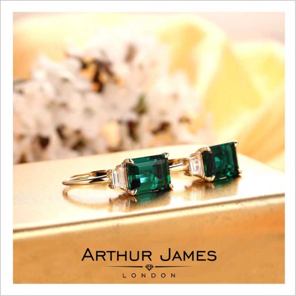 Emerald Green Sterling silver drop earrings for women