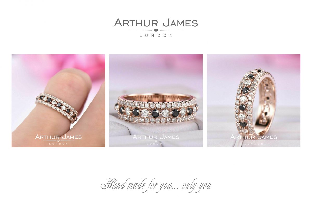 Black diamond eternity ring, sterling silver jewelry for women