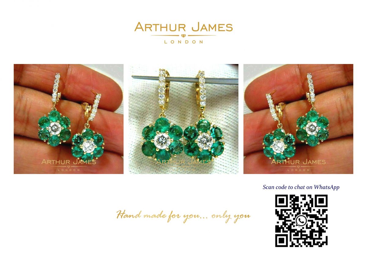 Flower Shape Green Emerald Drop Danglers Hanging Earrings