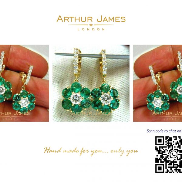 Flower Shape Green Emerald Drop Danglers Hanging Earrings