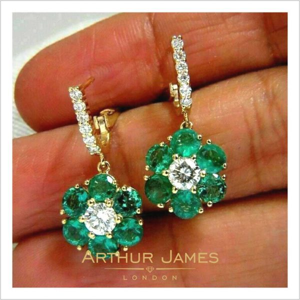 Flower Shape Green Emerald Drop Danglers Hanging Earrings