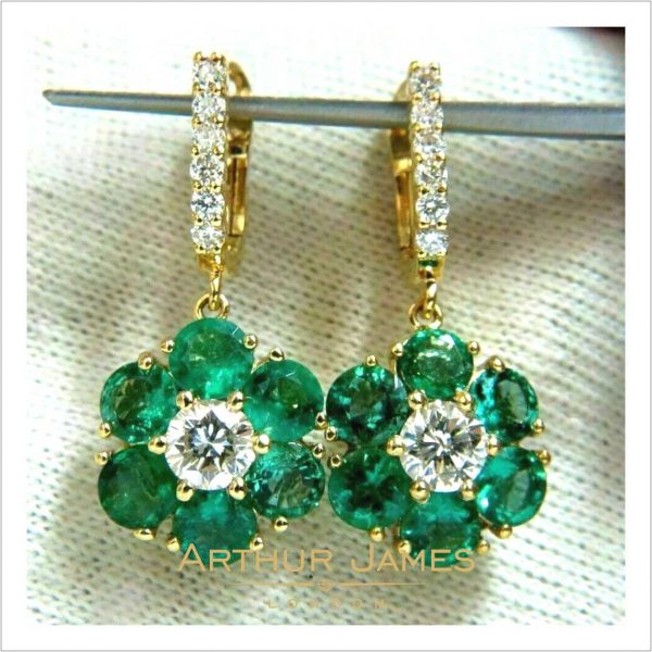 Flower Shape Green Emerald Drop Danglers Hanging Earrings