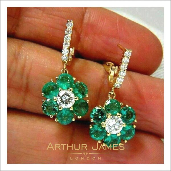 Flower Shape Green Emerald Drop Danglers Hanging Earrings