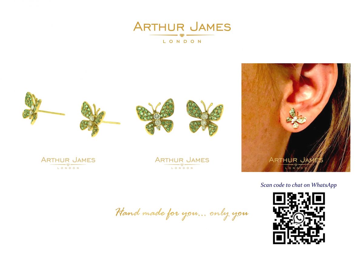 Mini Butterfly Green Garnet Stud Earrings