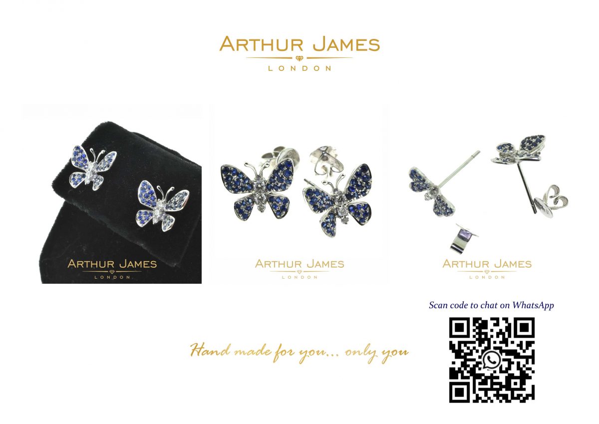 Butterfly Shape Blue Sapphire Diamond Stud Earrings