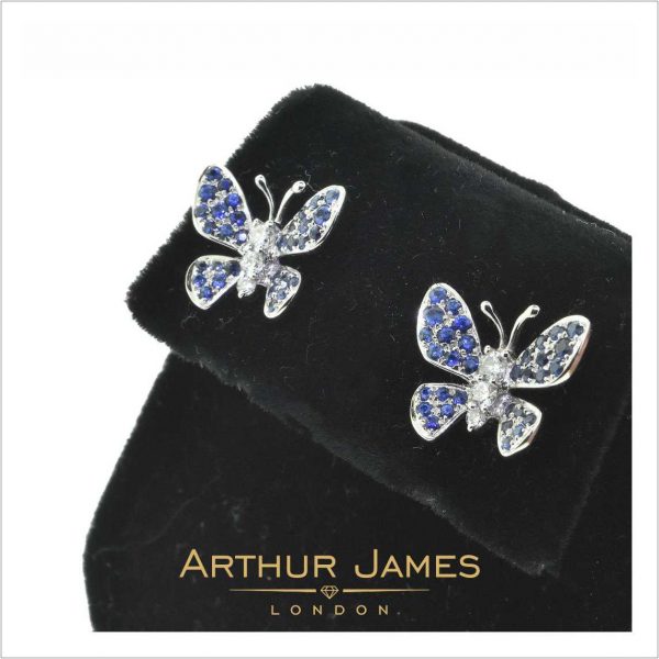 Butterfly Shape Blue Sapphire Diamond Stud Earrings