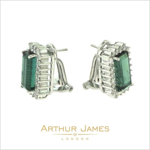Large Green Tourmaline Diamond Stud Earrings