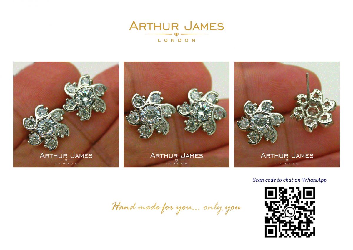 Flower Style Round Cut Diamond Ladies Studs
