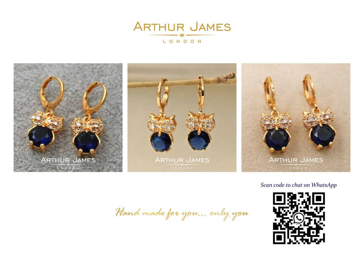 Blue Sapphire Owl Bird Shape Drop & Dangle Earrings