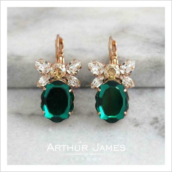 Oval Cut Green Emerald Diamond Ladies Dangler Earrings