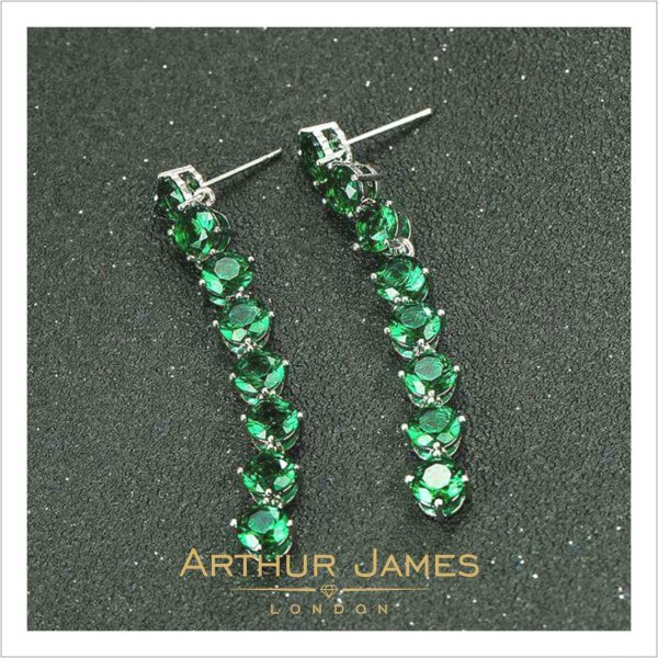 Round Cut Diamond Green Emerald Tennis Ladies Earrings