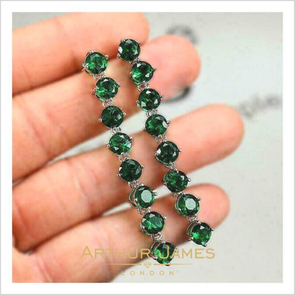 Round Cut Diamond Green Emerald Tennis Ladies Earrings