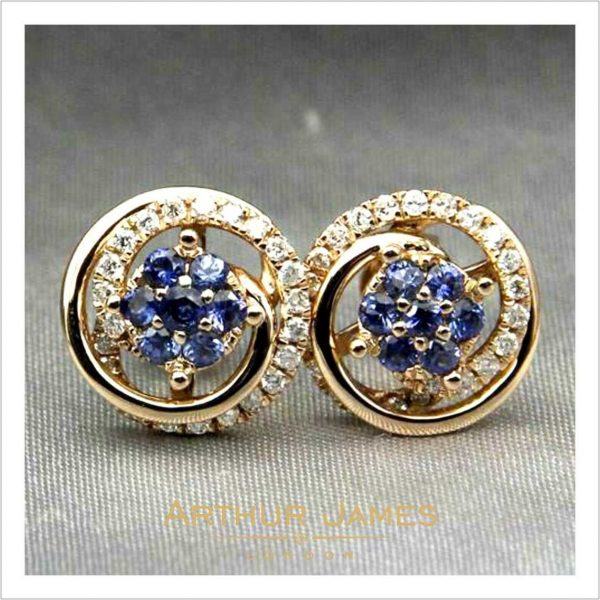 Halo Round Cut Blue Tanzanite Diamond Ladies Studs
