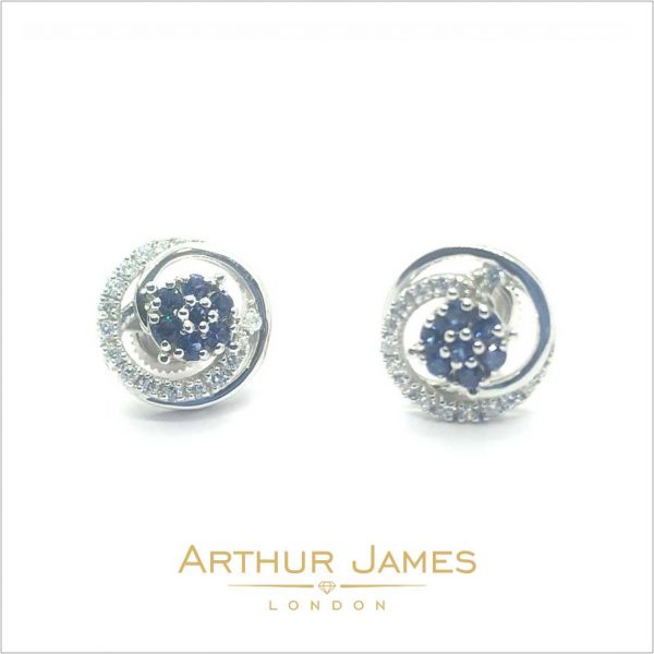 Halo Round Cut Blue Tanzanite Diamond Ladies Studs