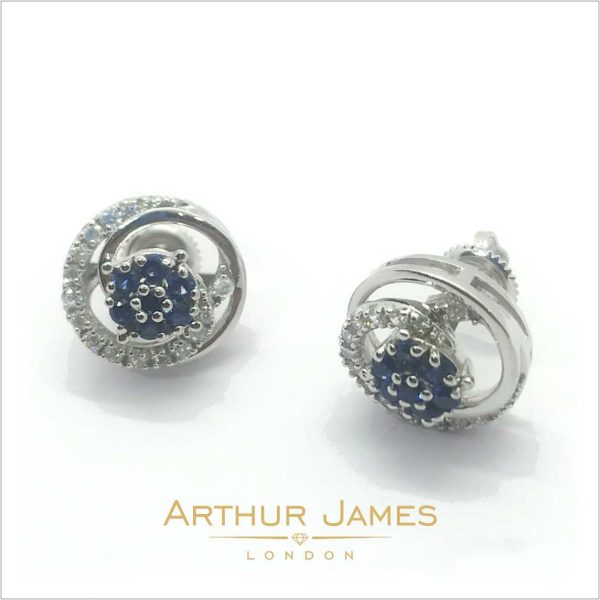 Halo Round Cut Blue Tanzanite Diamond Ladies Studs