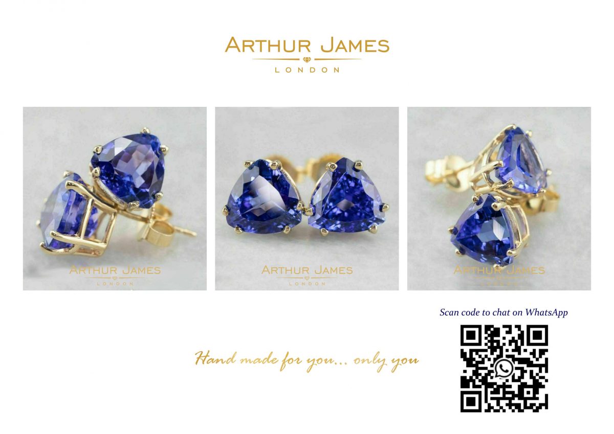 Trillion Cut Blue Tanzanite Diamond Stud Earrings