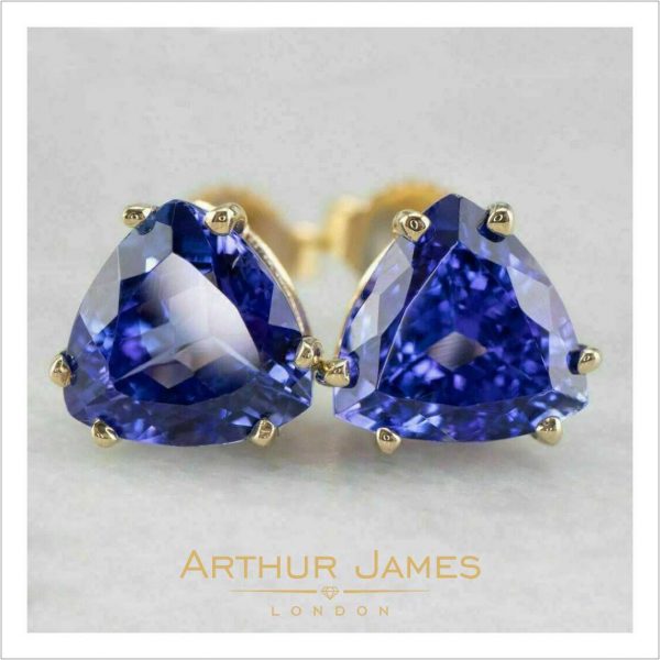 Trillion Cut Blue Tanzanite Diamond Stud Earrings