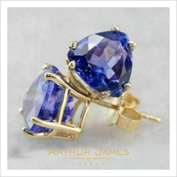 Trillion Cut Blue Tanzanite Diamond Stud Earrings