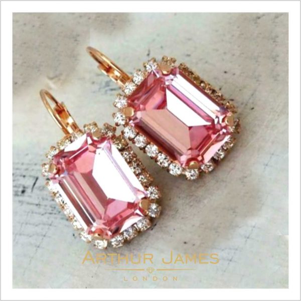 Emeralds Cut Pink Tourmaline Diamond Dangler
