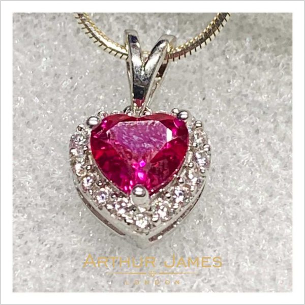 Red Ruby Heart Shape Diamond Women's Pendant