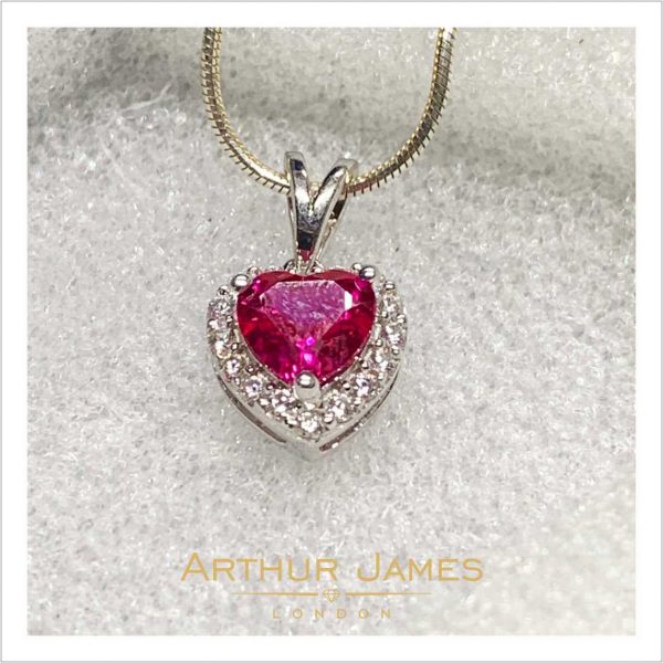 Red Ruby Heart Shape Diamond Women's Pendant