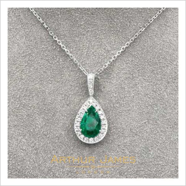 Pear Cut Green Emerald Diamond Drop Shape Ladies Pendant