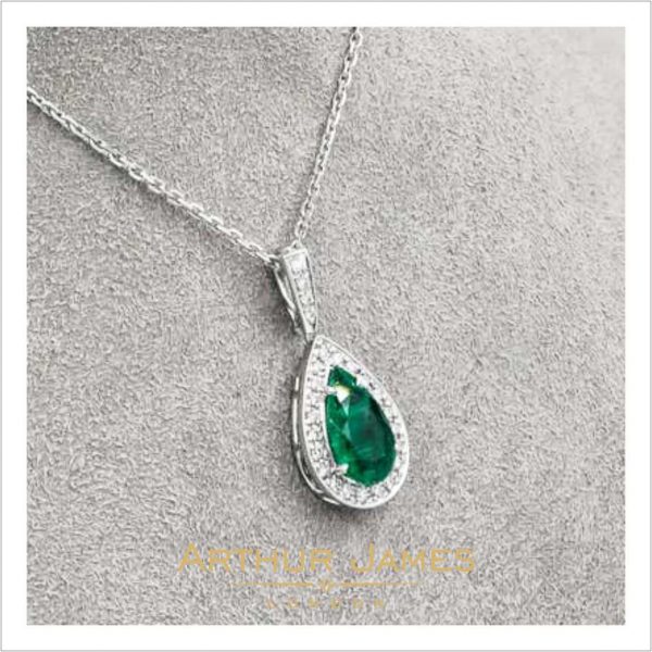 Pear Cut Green Emerald Diamond Drop Shape Ladies Pendant
