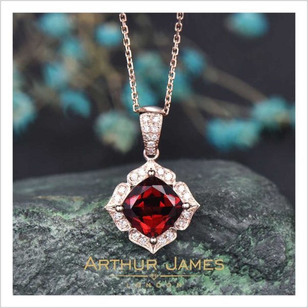 Flower Shape Red Amandine Cushion Garnet Ladies Pendant
