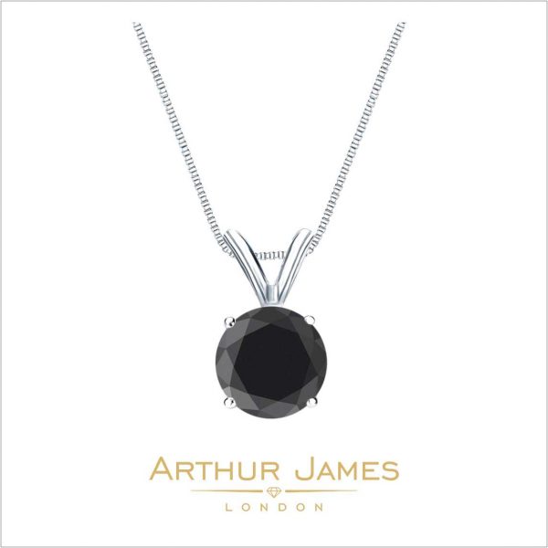 Round Cut Jet Black Solitaire Diamond Ladies Pendant