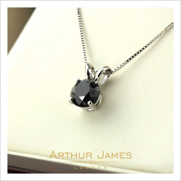 Round Cut Jet Black Solitaire Diamond Ladies Pendant