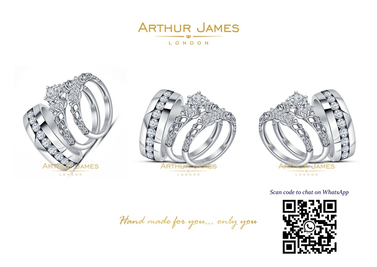 Round Diamond Vintage Trio Men & Women Bridal Ring Set