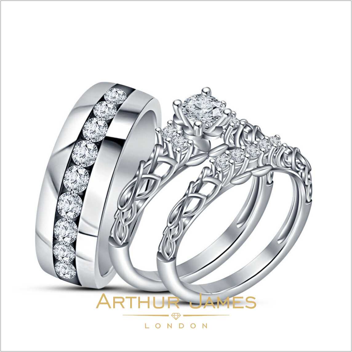 Trio Ring Set - Him & Her Custom Made Jewelry Arthur James London