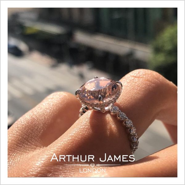 Four Prong Solitaire Peach Round Morganite Ladies Ring