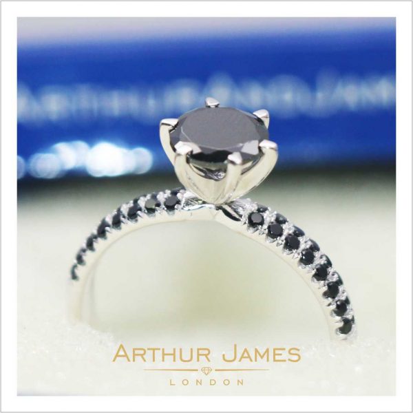 Six Prong Solitaire Black Round Diamond Women's Ring