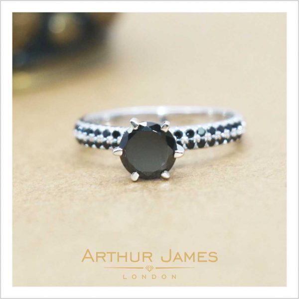 Six Prong Solitaire Black Round Diamond Women's Ring