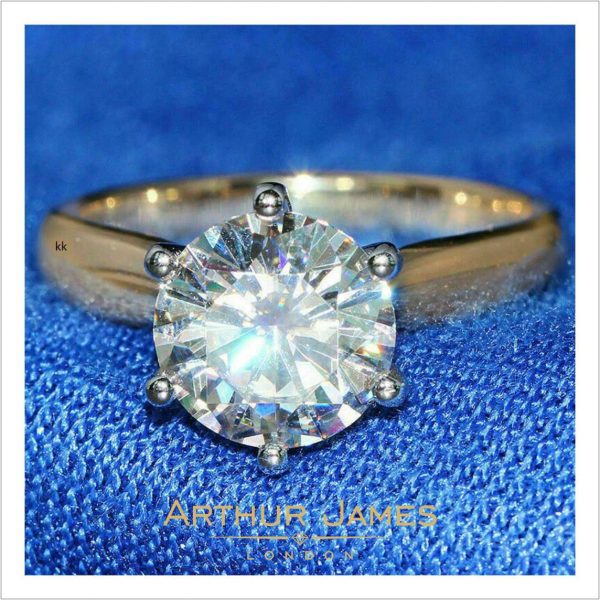 Round Moissanite Diamond Yellow Gold Ladies Ring