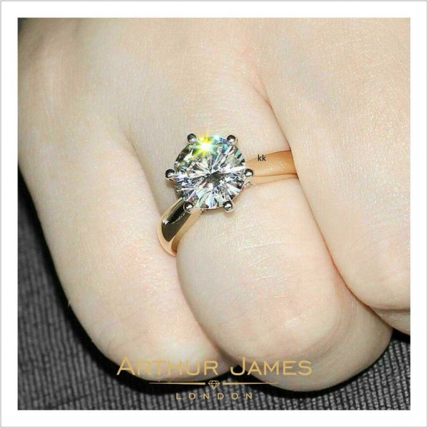 Round Moissanite Diamond Yellow Gold Ladies Ring