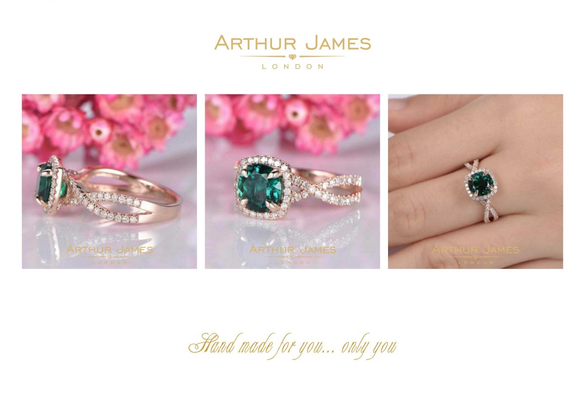 Green Emerald Cushion Cut Vintage Halo Ladies Ring
