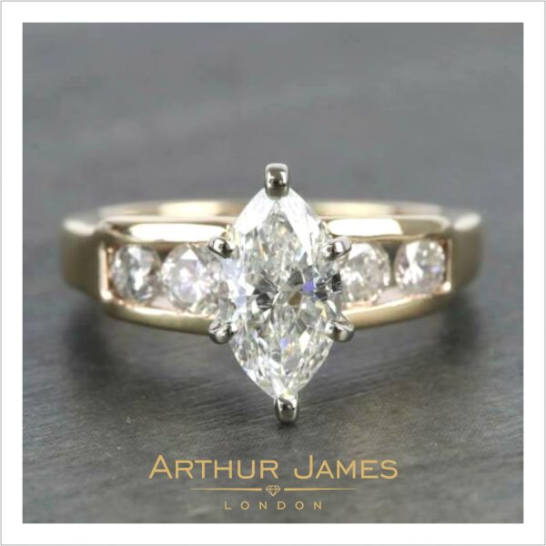Marquise Cut Diamond Yellow Gold Ladies Ring