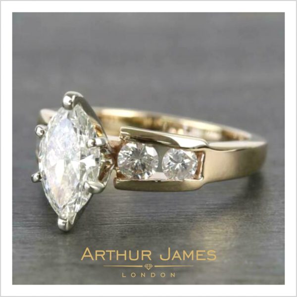 Marquise Cut Diamond Yellow Gold Ladies Ring